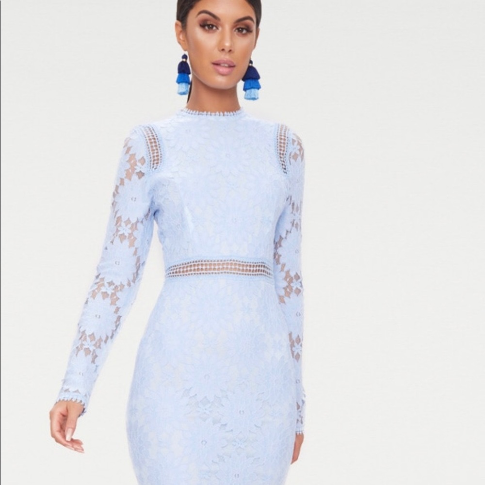 Dusty Blue Long Sleeve Lace Bodycon Dress NWT